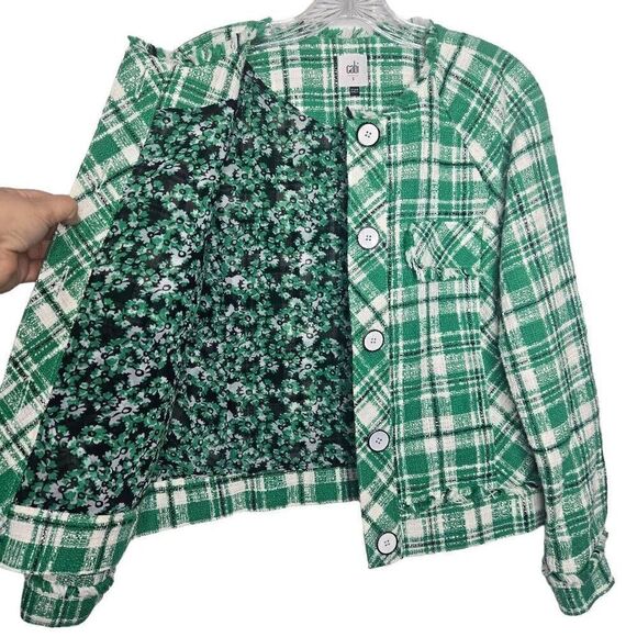 Cabi Sophia Green Plaid Tweed Button Up Library Jacket Size Small - Picture 4 of 10